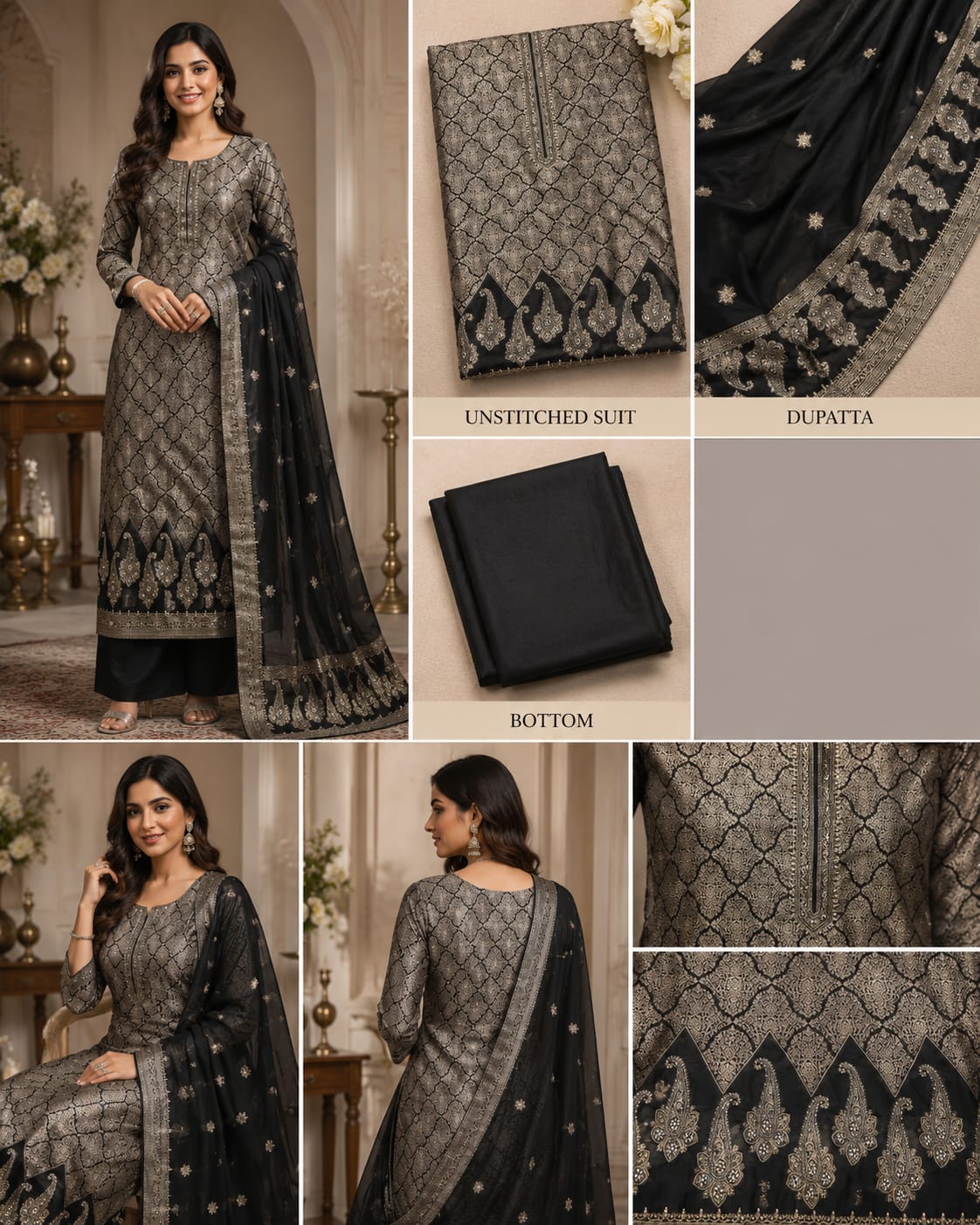 Shehnai Noir – Black & Antique Gold Suit Set