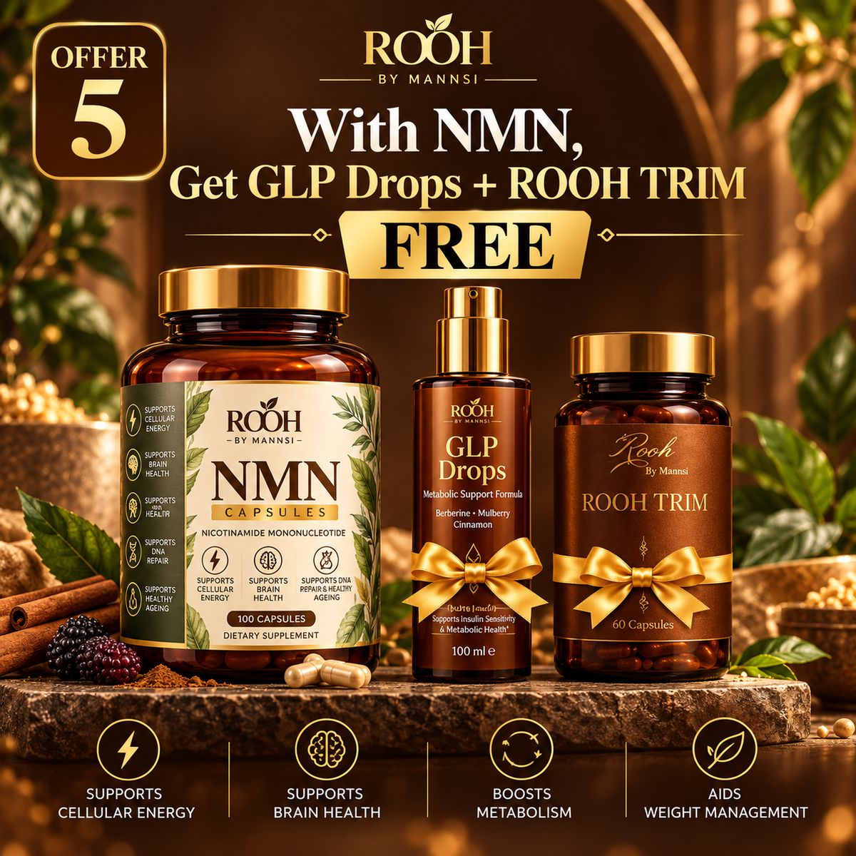Buy NMN get GLP drops and Rooh Trim Free