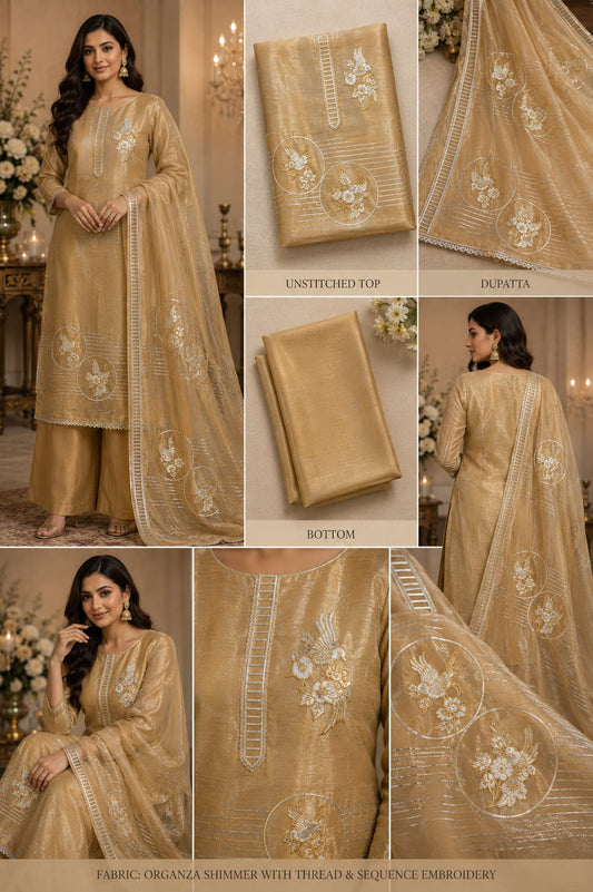 Sunehri Noor – Champagne Gold Organza Suit Set