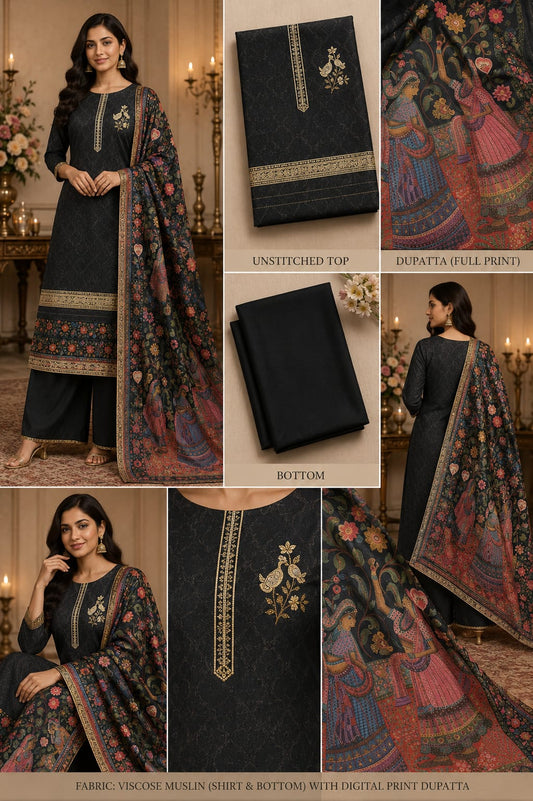 Meher-e-Rang – Black Heritage Printed Suit Set