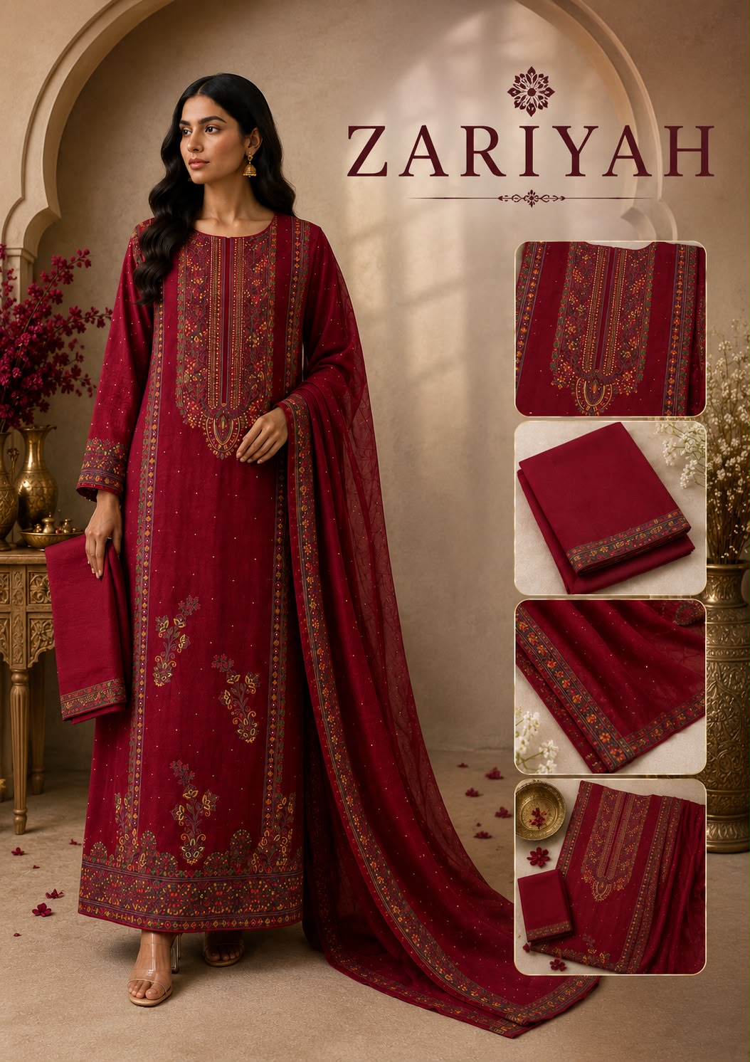 Maroon Heritage Elegance Unstitched Suit