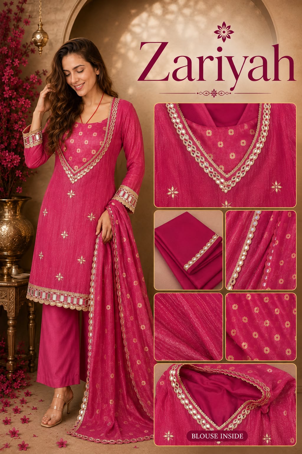 Gulnaar – Rani Pink Lace-Embellished Readymade Suit