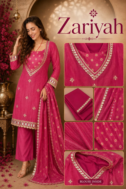 Gulnaar – Rani Pink Lace-Embellished Readymade Suit