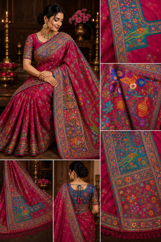 Gulrukh – Rani Pink & Teal Multicolour Saree