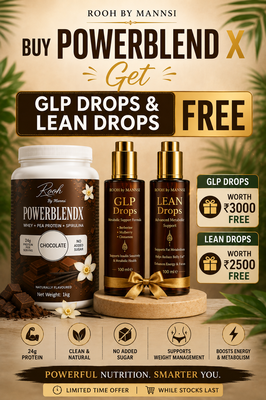 Buy PowerblendX (3 Kg) get 3 GLP and 3 Lean Drops free