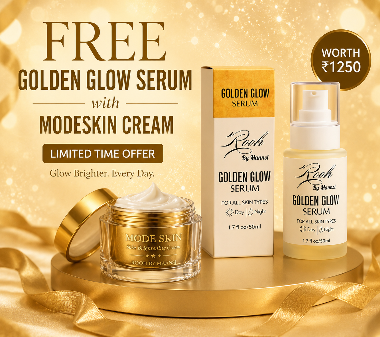 Get Golden Glow serum Free with Modeskin Cream